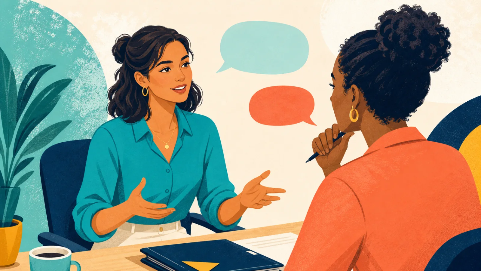 Candidata respondiendo preguntas en una entrevista de trabajo en inglés